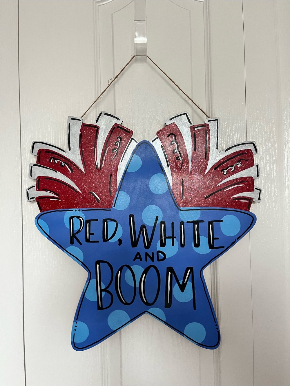 18 inch Patriotic 'Red, White and Boom' Star Door Hanger